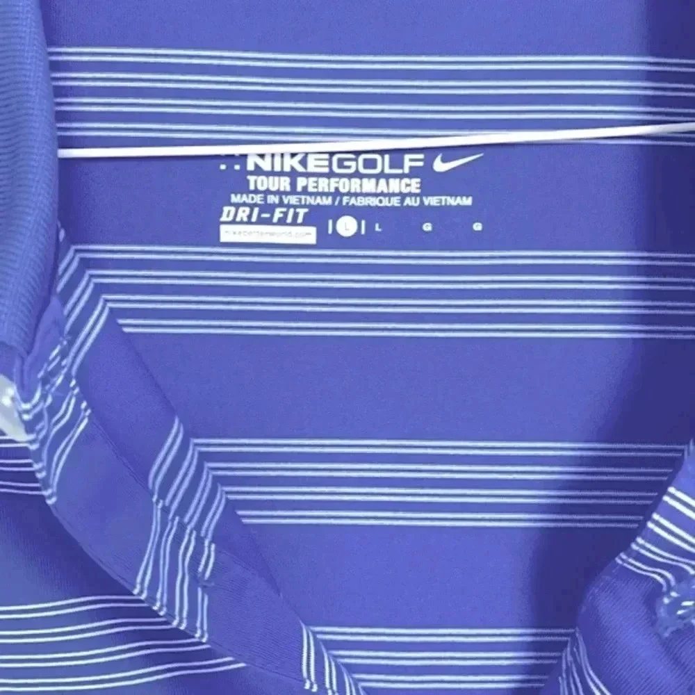 Nike Golf Tour Performance Dri-FIT Polo Shirt Blue White Stripe Large